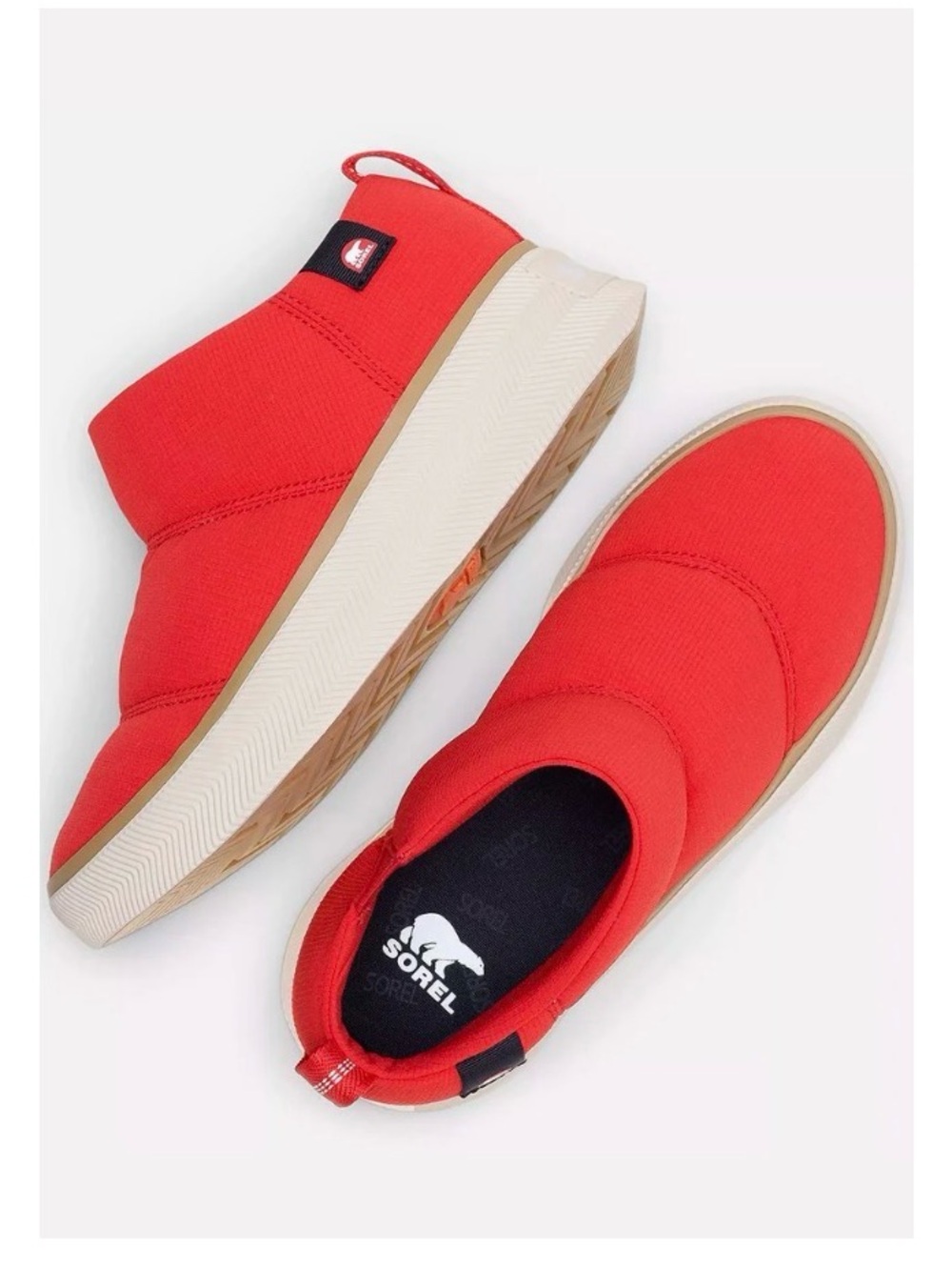Sorel Out and About Red Mini Puffy Slip-On Ankle Booties